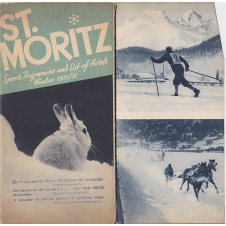 Saint-Moritz saison 1931/32, Suisse, dépliant publicitaire, sports d'hiver, ski,  hôtels 1932