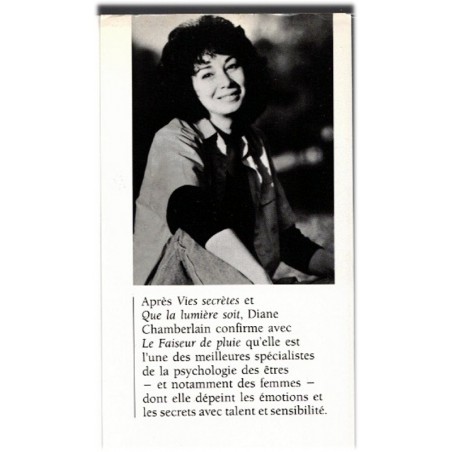 Le faiseur de pluie, Diane Chamberlain, 1996 - homme charismatique, bourgade de Californie, écrivain américain