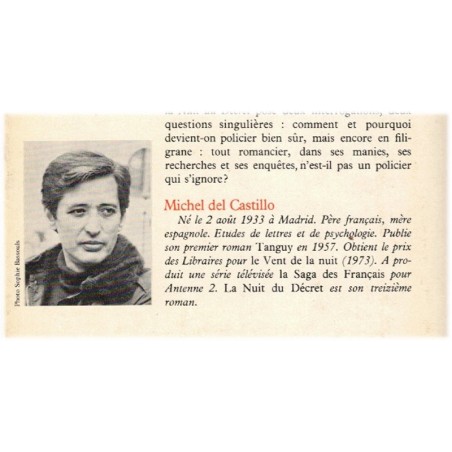 La nuit du Décret, Michel Del Castillo, 1981 - vie de policier, Espagne, roman