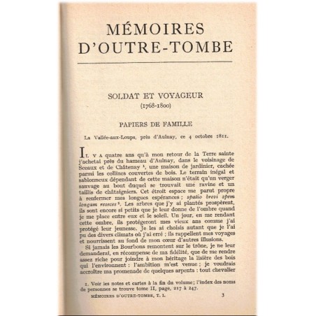 Mémoires d'Outre-Tombe T1, Chateaubriand, 1955  - enfance de Chateaubriand, Révolution, tats-Unis, collection du Flambeau