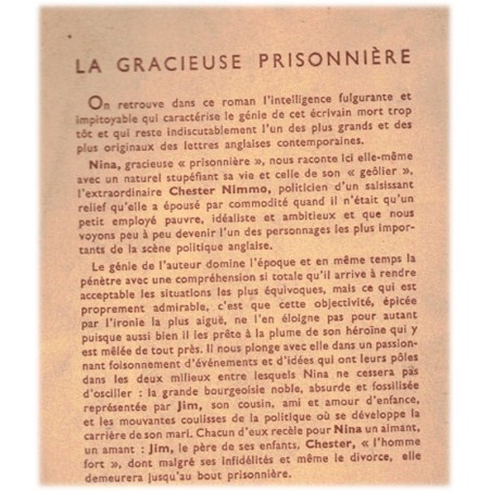La gracieuse prisonnière, Joyce Cary, 1958 - société britannique 1900, roman d'amour, roman anglais