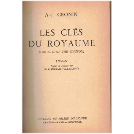 Les clés du Royaume, A.J. Cronin, 1952 - belle reliure cuir, vocation de prêtre, missionnaire en Chine