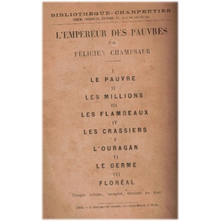 L'Empereur des pauvres, T2 Les Millions, Félicien Champsaur, 1920 - société 1920, roman d'amour