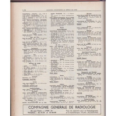 Guide médical de France 1958, annuaire médecins, sanatoriums, préventoriums, santé, médecine,