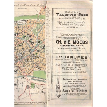 Plan et guide de Strasbourg Istra, 1950 - tramway, commerces strasbourgeois