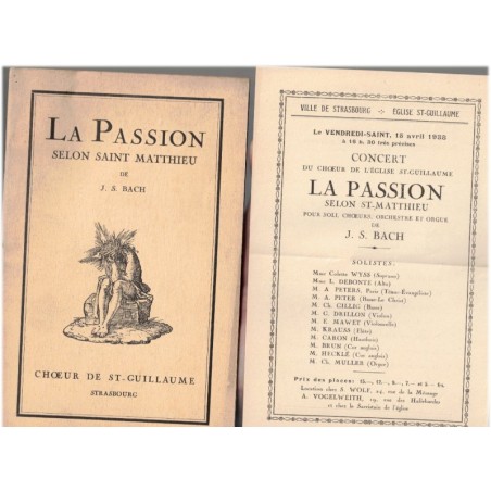La Passion selon Saint-Matthieu de Jean Sébastien Bach - programme Eglise St-Guillaume Strasbourg, musique sacrée XVIIIe siècle