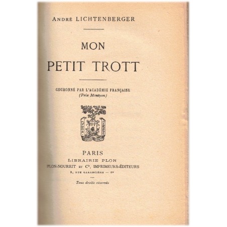 Mon petit Trott, André Lichtenberger, 1927 - belle reliure en cuir, enfant modèle, littérature jeunesse