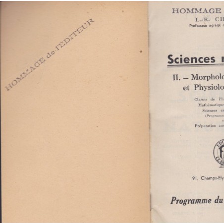 Sciences Naturelles, II morphologie, anatomie et physiologie végétales, 1949, Chantron - botanique,