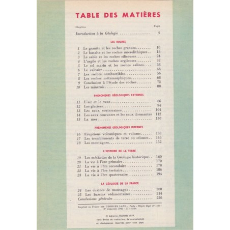 Manuel Sciences Naturelles, classe de 4e, Balland et Salvaing, 1959 - , géologie, cours Obré