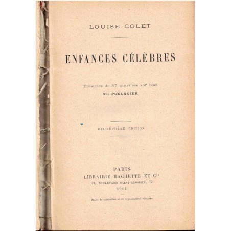 Enfances célèbres, Louise Colet, 1914 - biographie, hommes célèbres, Bibliothèque Rose Illustrée,