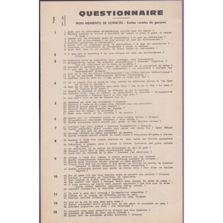 Mon mémento de Sciences & questionnaire, écoles rurales de garçons, fin d'études primaires, 1968 - écologie, agriculture