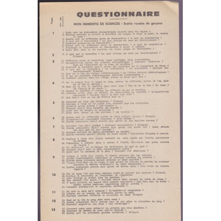 Mon mémento de Sciences & questions d'examen, écoles rurales de garçons, fin d'études primaires, 1968 - écologie, agriculture