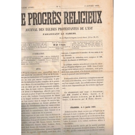 Le Progrès Religieux, année 1869, journal des Eglises protestantes - alsatiques, journaux, protestantisme