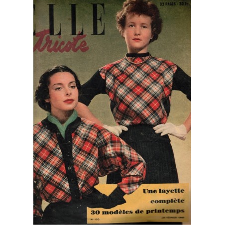 Elle tricote, 28 février 1949 - cinéma, mode 1950, vintage, magazine Elle, tricot, Jean Gabin, Madeleine Robinson