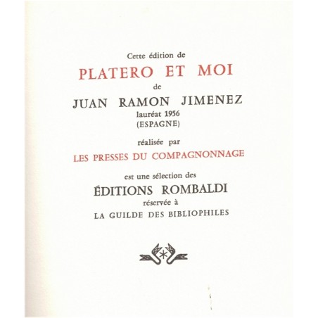 Platero et moi, Juan Ramon Jimenez, 1972 - conte, histoire âne, écrivain espagnol, Collection des Prix Nobel de Littérature
