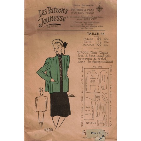 Les patrons Jeunesse, veste vague  - mode 1950, vintage, magazines mode, couture, patron de couture