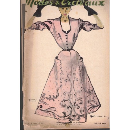 Modes et Travaux juin 1951 N°606,  Edouard Boucherit,  - mode 1950, vintage, magazines mode, couture, tricot