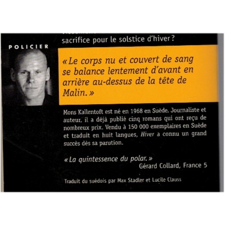 Hiver, une enquête de Malin Fors, Mors Kallentoft, 2011 - Suède, thriller, roman policier, polar, écrivain suédois,
