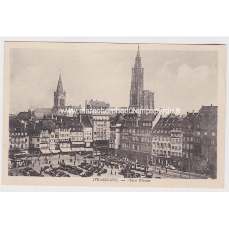 Carte postale Place Kléber Strasbourg, 1920, tramway et voitures - carte postale Alsace,