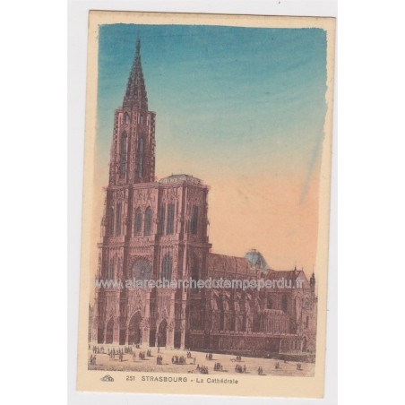 Carte postale la Cathédrale Strasbourg, aquarellée 1900, Bas-Rhin - carte postale, Alsace, cathédrale,