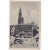 Carte postale place Corbeau, Rabenplatz, Strasbourg, 1920 - vue sur la Cathédrale, tramway, Alsace,