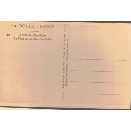 Les Vosges, 2 cartes postales, Mont Sainte-Odile, Andlau forêt , 1920 - Alsace,  forêt vosgienne,