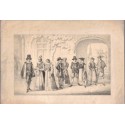 Gravure, Bourgeois strasbourgeois discutant face à la Cathédrale de Strasbourg,  Lemaître et Münch, 1850 - Alsace