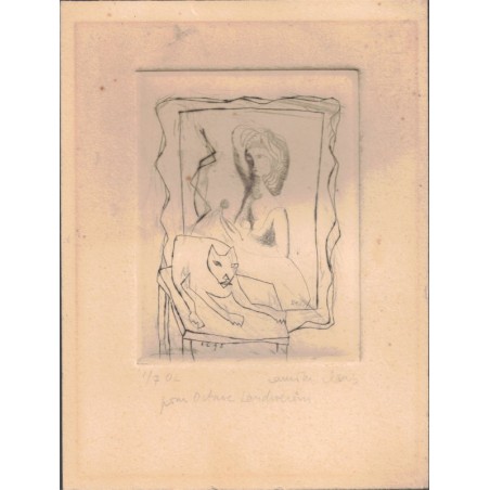 Camille Claus, le chat au berceau, Lithographie originale datée 1998, numéro 1 sur 7, dédicacée - chat, art abstrait, alsacien,
