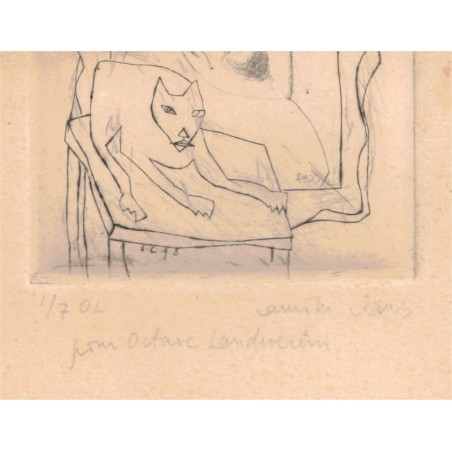 Camille Claus, le chat au berceau, Lithographie originale datée 1998, numéro 1 sur 7, dédicacée - chat, art abstrait, alsacien,