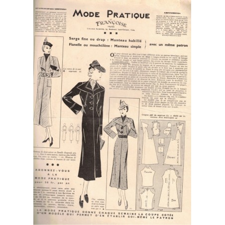 Mode Pratique et Françoise réunies, 20 mars 1937 N°12  - mode 1937, vintage, magazines mode, couture