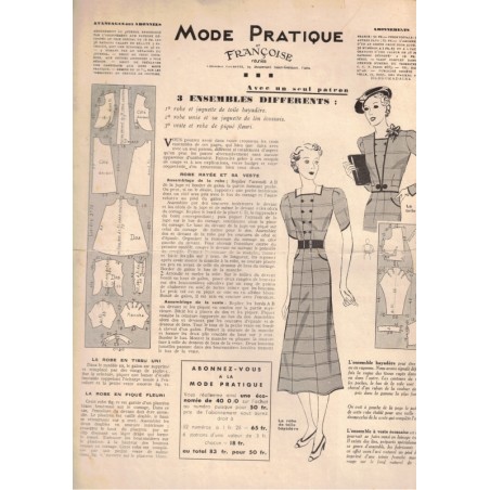 Mode Pratique et Françoise réunies, 8 mai 1937 N°19  - mode 1930, vintage, magazines mode, couture