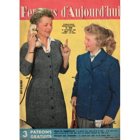 Femmes d'Aujourd'hui 18 octobre 1956 N°598 - mode 1950, vintage, magazines mode, couture, tricot, actualités 1950