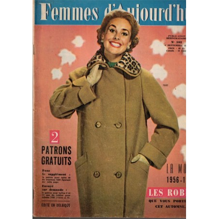 Femmes d'Aujourd'hui, 6 sept 1956 N°592  - mode 1950, vintage, magazines mode, cinéma, spectacles