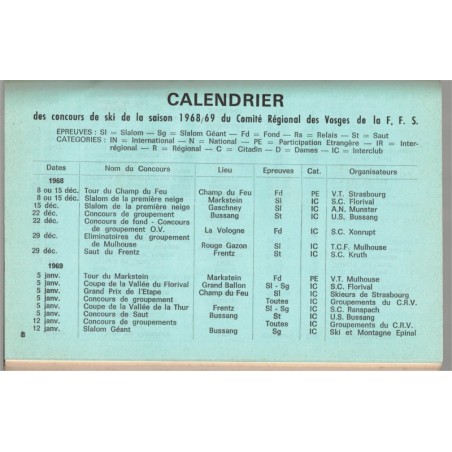 Ski dans les Vosges 1969, Fédérations Française de Ski - ski, Vosges, guide touristique, sports d'hiver,