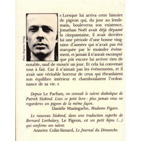 Le pigeon, Patrick Süskind, 1994 - roman, écrivain allemand,