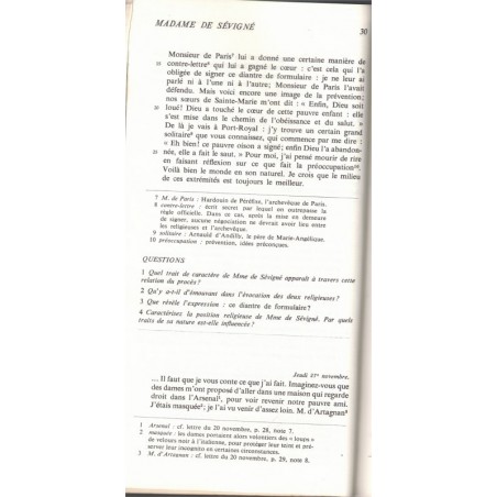 Madame de Sévigné, Lettres choisies, 1968 - Classiques illustrés Hatier, manuels de français, littérature XVIIe siècle,