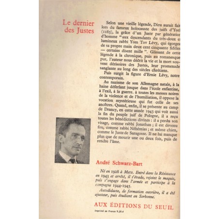 Le dernier des Justes, André Schwarz-Bart, 1959 - roman, Allemagne nazie, judaïsme,