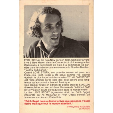 Love story, Erich Segal, 1970 - roman d'amour, cinéma,