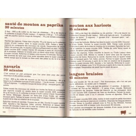 300 recettes SEB, super-cocotte SEB - recettes de cuisine, cuisine rapide, autocuiseur, ustensiles de cuisine 1960, publicité,