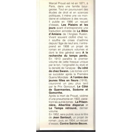 Du côté de chez Swann, T1, A la Recherche du Temps Perdu, Marcel Proust, 1989 - littérature française, souvenirs,