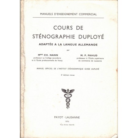 Cours de sténographie Duployé adaptée à la langue allemande, Nann, 1974 - allemand commercial, secrétariat, sténographie,