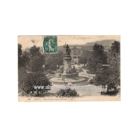 Lyon place Carnot gare Perrache, avec timbre France Semeuse 5 cts vert 1907 - carte postale 69 Rhône, philatélie