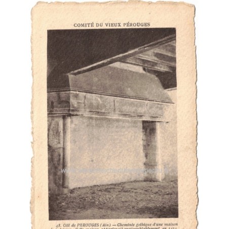 Cité du vieux Pérouges, Ain, cheminée gothique d'une maison de patricien -, carte postale département 01 Ain, carte postale art,