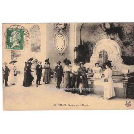 Vichy, source des Célestins, avec timbre Pasteur 15c 1924- carte postale 03 Allier, philatélie