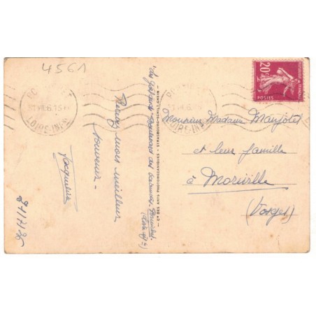 Pornichet sur la plage, 1926, et timbre France Semeuse lilas rose 20c - carte postale 44 Loire-Atlantique, philatélie,