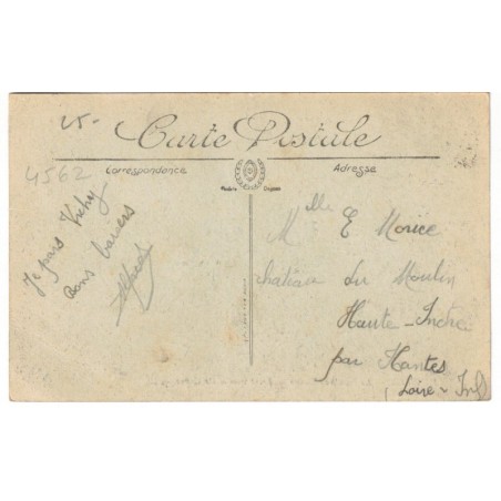 Vichy, la façade du Casino, avec timbre France Semeuse 5 cts vert 1907 - carte postale 03 Allier, philatélie