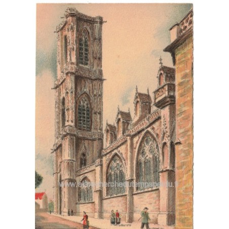 Nevers, la Tour de la Cathédrale Saint-Cyr, Barday Georges Dayez, 1946 -, lithographie, carte postale département Nièvre 58,