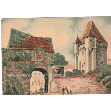 rare! Nevers, la Porte du Croux, Barday Georges Dayez, 1946 -, lithographie, carte postale département Nièvre 58, illustrateurs,