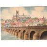 Nevers, Cathédrale vue de la Loire, Barday Georges Dayez,  -, lithographie, carte postale département Nièvre 58, illustrateur,