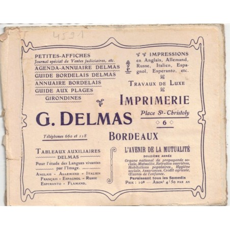 carte publicitaire Imprimerie Delmas Bordeaux, 1920 - département 33 Gironde, publicité,
